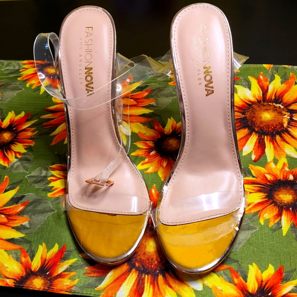 Rose Gold and Clear Heeled Sandals